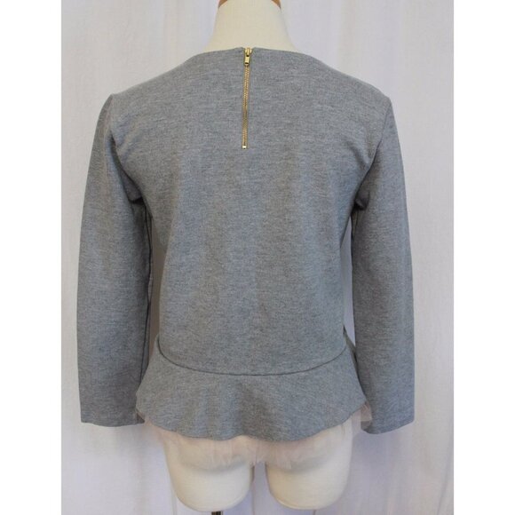 J CREW TULLE HEM TOP SLIM FIT PONTE KNIT GREY SIZE MEDIUM NEW F7533 - Picture 3 of 3